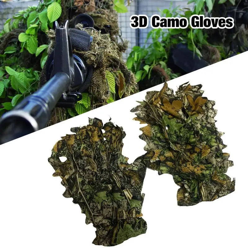 Sneaky 3D Camo Gloves Comfortable Non-slip 3D Leaf Gloves Polyester Full Finger For Shooting Fishing Hunting Cycling CS