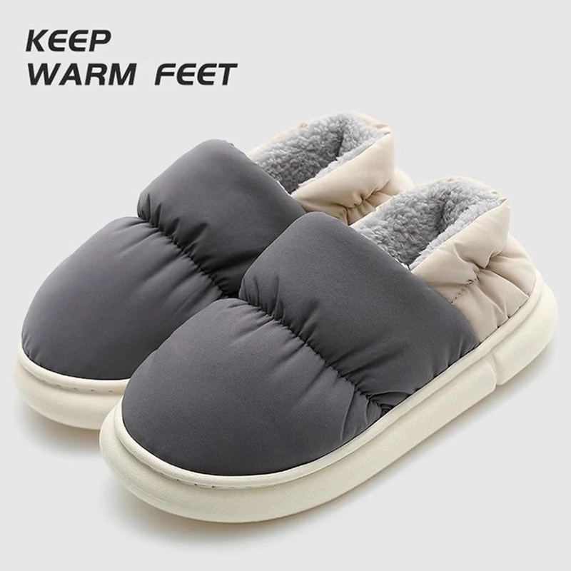 Winter cotton slippers home slippers women's breathable down cloth thick shoe bag heel warm cotton shoes men's shoes 3