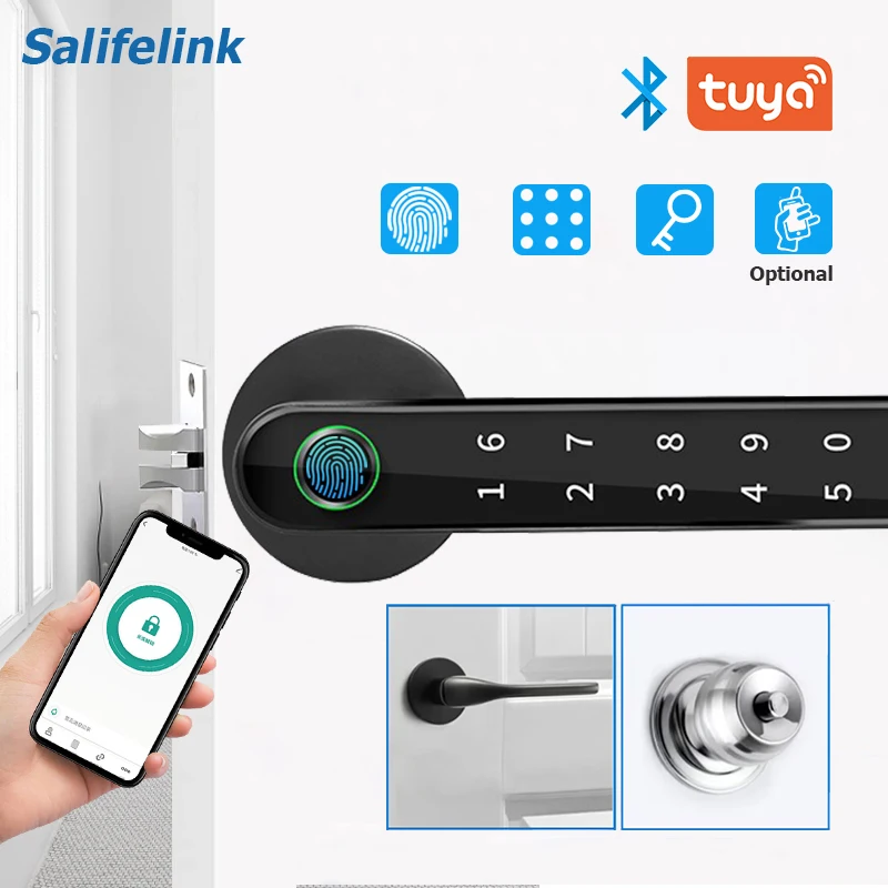 

Tuya APP Remote Control Smart Fingerprint Door Lock Password Electronic Digital Lock Keyless Door Knobs Locks for Bedroom Home
