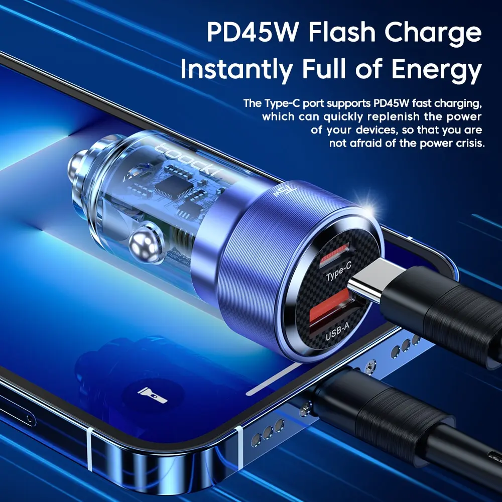 شاحن سيارة سريع من toki C 75W بمنفذ USB QC 59 W من...