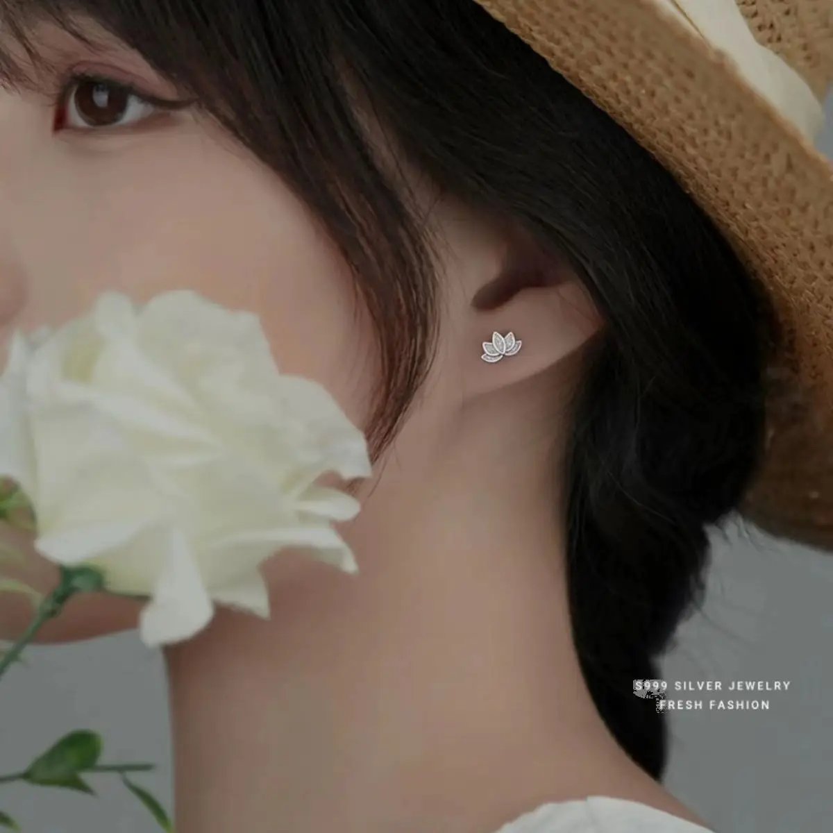 925 Sterling Silver Lotus Flower Small Stud Earrings For Women Piercing Luxury Elegant High Jewelry Best Selling - Image 4