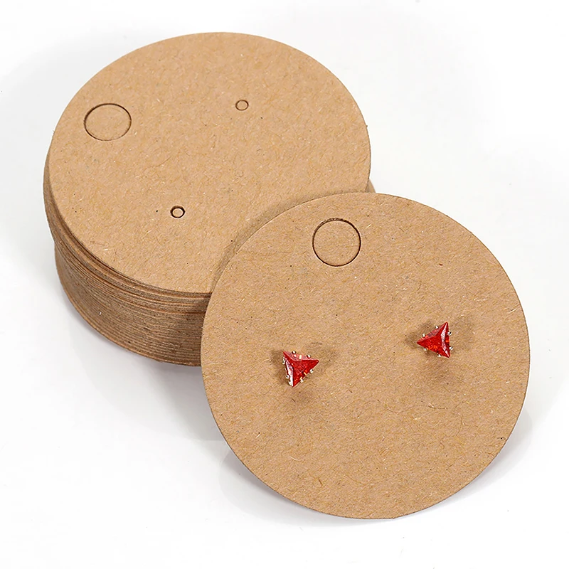 100pcs Round Cardboard Earring Display Cards Blank Kraft Paper Jewelry Hanging Tags For Earring Ear Studs Selling Packaging