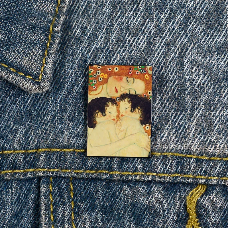 

Fashion Klimt Woman Mother and Child Funny vintage Brooches Shirt Lapel teacher Bag Cute Badge Cartoon pins for Lover Girl