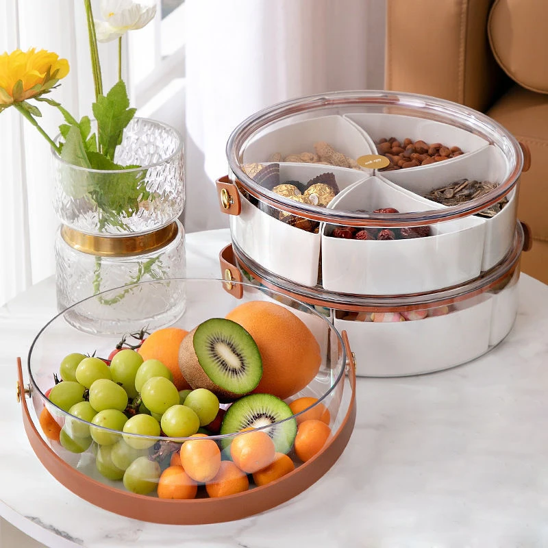 Nuts Vegetables 4 Separate Plastic Storage Compartment Boxes with Lid Black-Lid Fruits for Candy Divided Containers with Clear Lids Serving Platter Snacks 