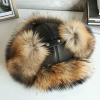 Fur Hat Women Black Fox Fur Ushanka Hats Winter Warm Ears Bomber Cap Thick Hat Windproof Ear Flaps Middle Aged Cold Weather