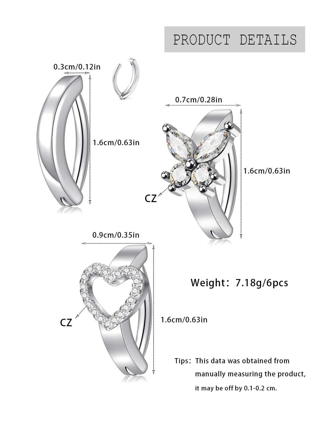 Butterfly Navel Belly Button Ring Surgical Steel Zircon Heart Umbilical Ring Reverse Curved Glossy Snap Tummy Piercing