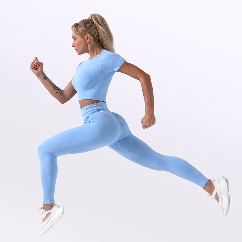Sports Set Women 2PCS Crop Top T-shirt Bra Legging Workout Outfit Fitness Yoga Gym Sets