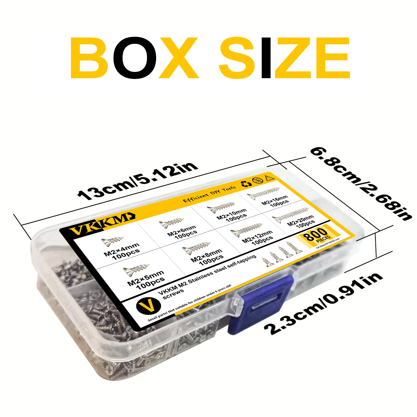 VKKM M2 Stainless Steel Self-Tapping Screws 800-piece Set with Multiple Specifications Efficient DIY Tools stainless steel screws