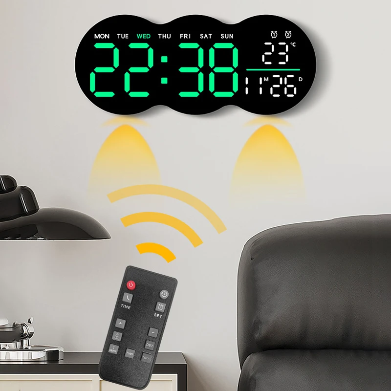 Multifunctional Digital Wall Clock With Bottom Spotlight Remote Control Wall Mounted Alarm Clock With Timing Function Dual Alarm