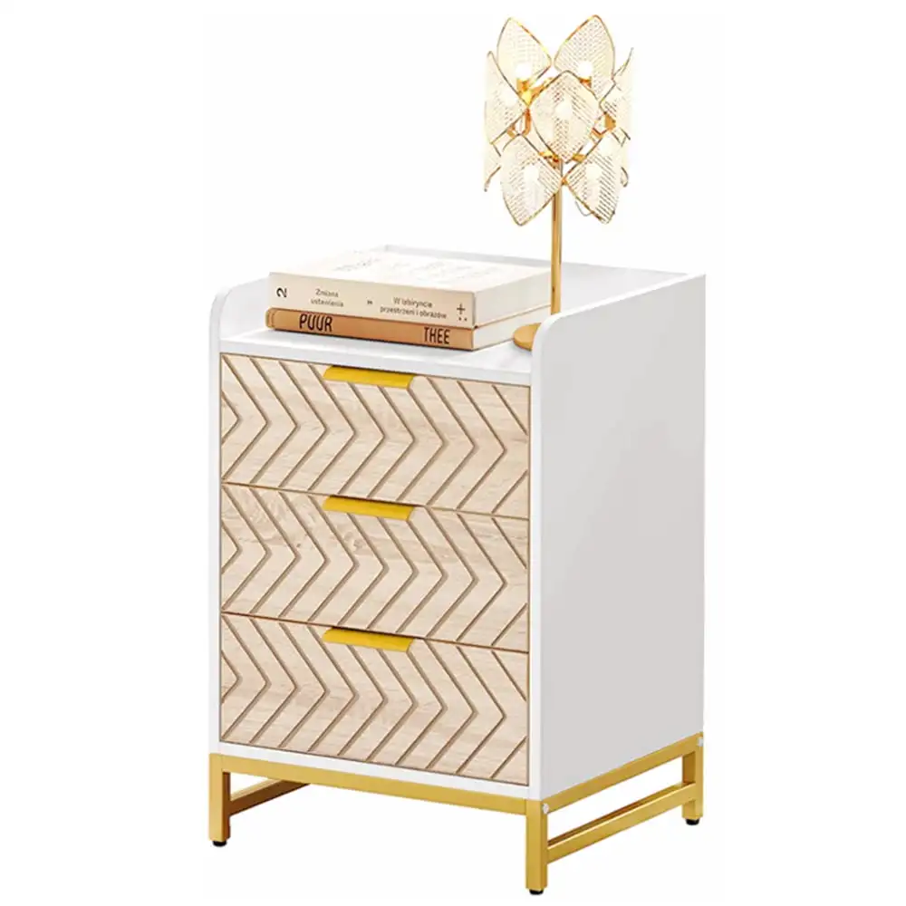 

DEXTRUS Side Table with 3 Drawers, Modern Bedside End Table Nightstand with Gold Metal Legs for Bedroom Living Room