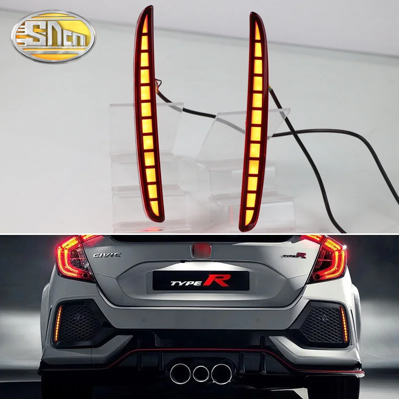 3-in-1 Functions LED Reflector Lamp Rear Fog Lamp Bumper Light Brake Dynamic Turn Signal For Honda Civic Hatchback Type R