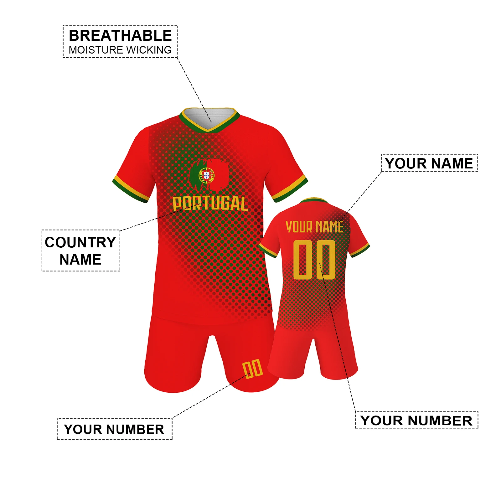 Soccer Jersey Shorts Kit National Team Kids Football Uniform for Boys Girls Fans