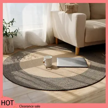 A88Z Japanese Style Woven Carpet Jute Round Floor Mat Simple Coffee Table Mats Bedroom Living Room Sofa Floor Rugs 2