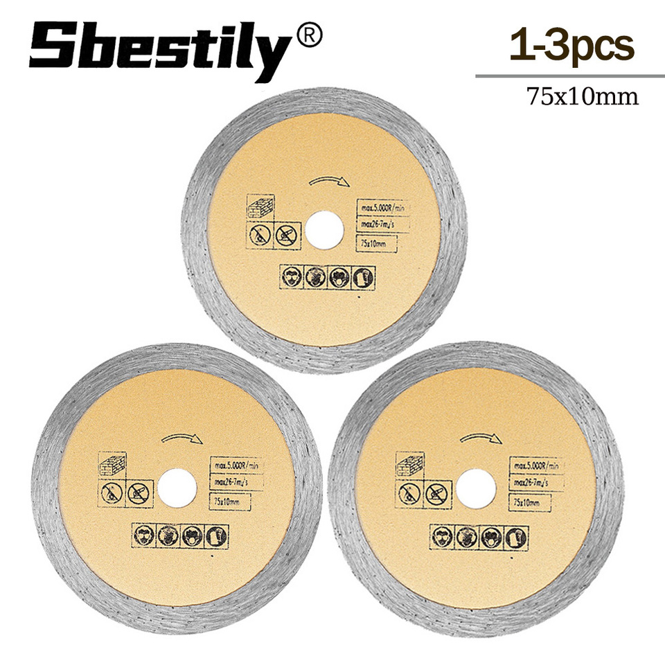 3 Inche Diamond Saw Blade 75mm Stone Cutting Disc Mini Toothless Cut Off Wheel for Marble CeramicConcrete Granite Cutting 1-3Pcs