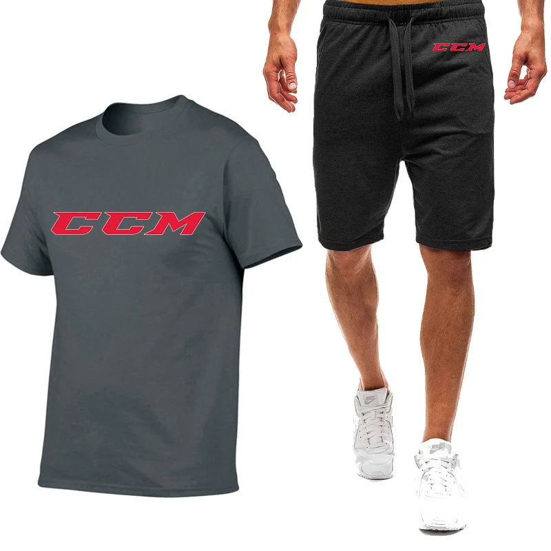 CCM Brand Printing Summer Popular Men T-shirt+Shorts Suit Men Sports Suit Casual Fashion Short-sleeved T-shirt Set Men Clothing