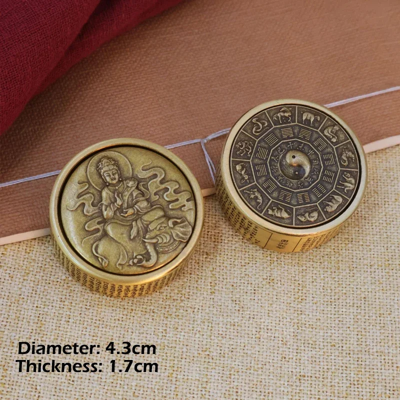 Buddha\'s rotatable brass fingertip top Zen Heart Sutra finger toy Great Compassion Mantra copper ornaments handicraft