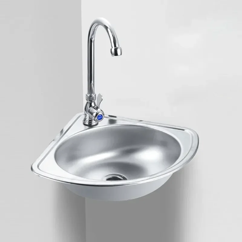 Stainless steel triangle wash basin thick small sink corner wall-mounted single tank bathroom bathroom sink
