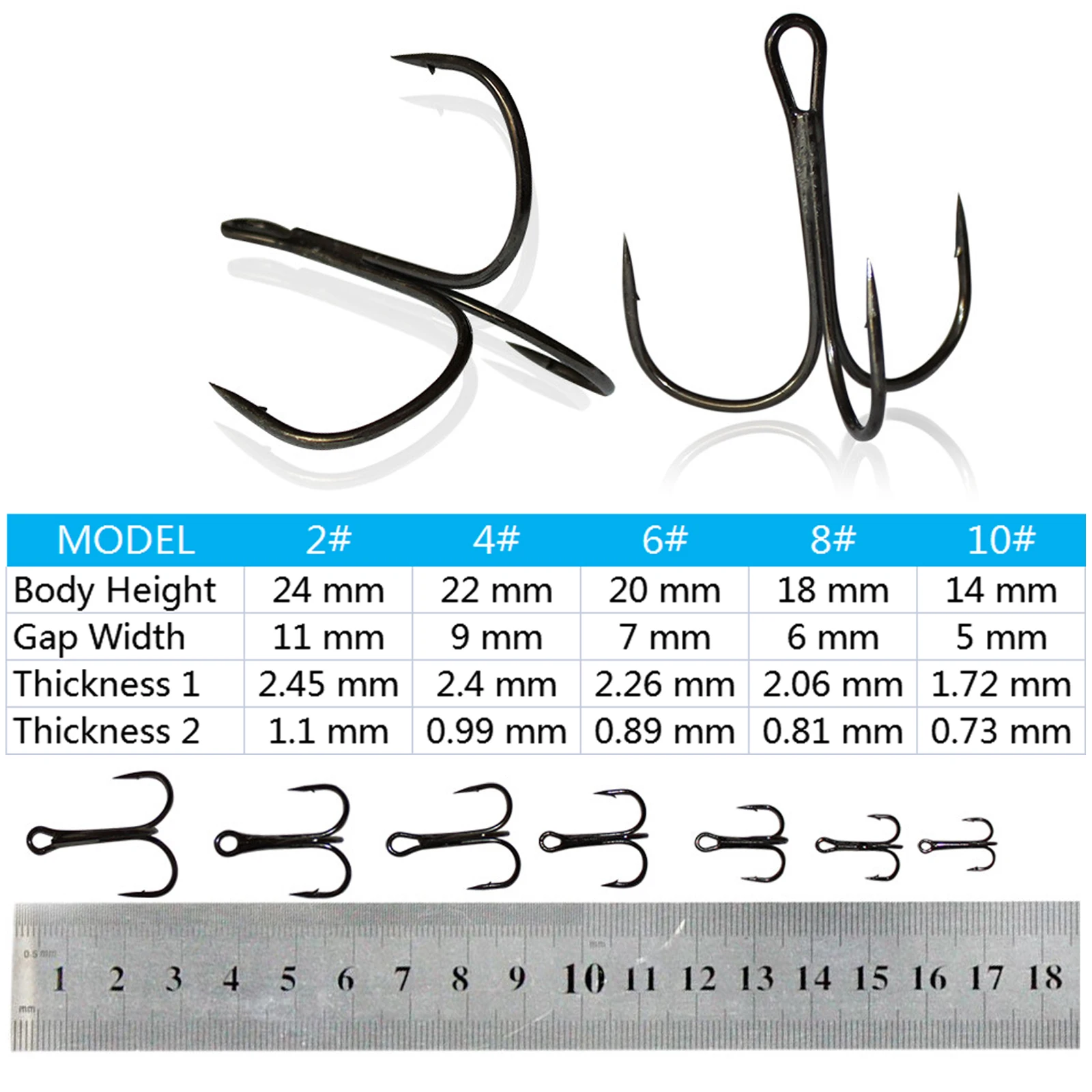 Description Picture 3 of itemTreble Hook 10#-10/0# Full Size Fishhooks 34PCS/10PCS Super Sharp Strength Carbon Steel Angle Anchor Sea LAKE Carp Fishing Hooks