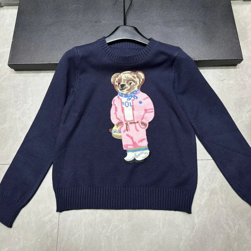 High Quality Light Luxury French Bear Embroidered Knitted Sweater For Women New Fashion Casual Loose Pullover Tops Pulls Femmes 4