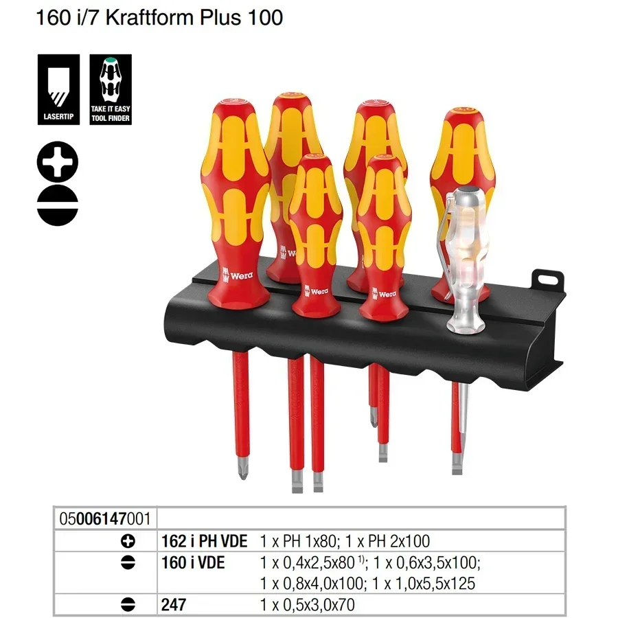 Wera Kraftform 100 I/7 Screwdriver Set – 7-Piece Precision Tool Kit For DIY & Professional Use