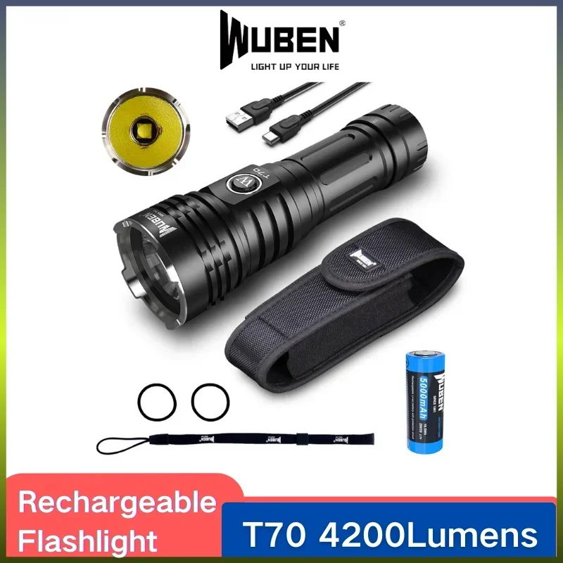 WUBEN-Lampe de poche aste T70, 1 * CREE XGardens, teuse 2 LED, 4200LM, 6  modes d'éclairage, batterie 26650, lumière troch portable pour la chasse
