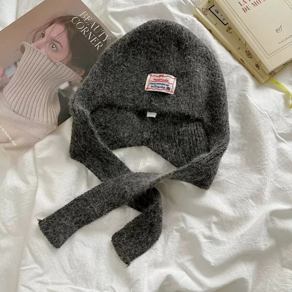 Korean Warm Knitted Hat Women Fashionable Rabbit Hair Scarf Hat Cozy Winter Mountain Climbing Warm Face Slimming Cap Girls Gift