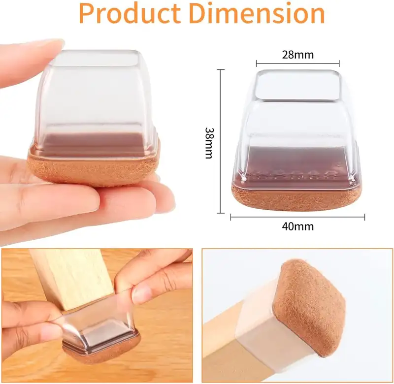 8PCS Thick Rubber Chair Leg Protector Covers Felt Bottom Furniture Pads Floor Protectors Caps to Reduce Noise And Prevent Scratc - Image 3