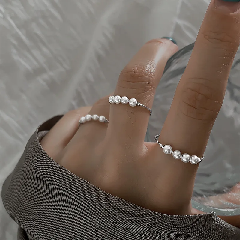 

925 Sterling Silver Charming Round Pearl Open Finger Rings for Women Ladies Gold Plated Party Fine Jewelry Accessories Anillos