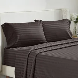 Battilo Luxury Bed Sheets 4-Piece Set - Premium Solid Stripe Bedding with Fitted & Flat Sheets plus Pillowcases - King (Coffee)
