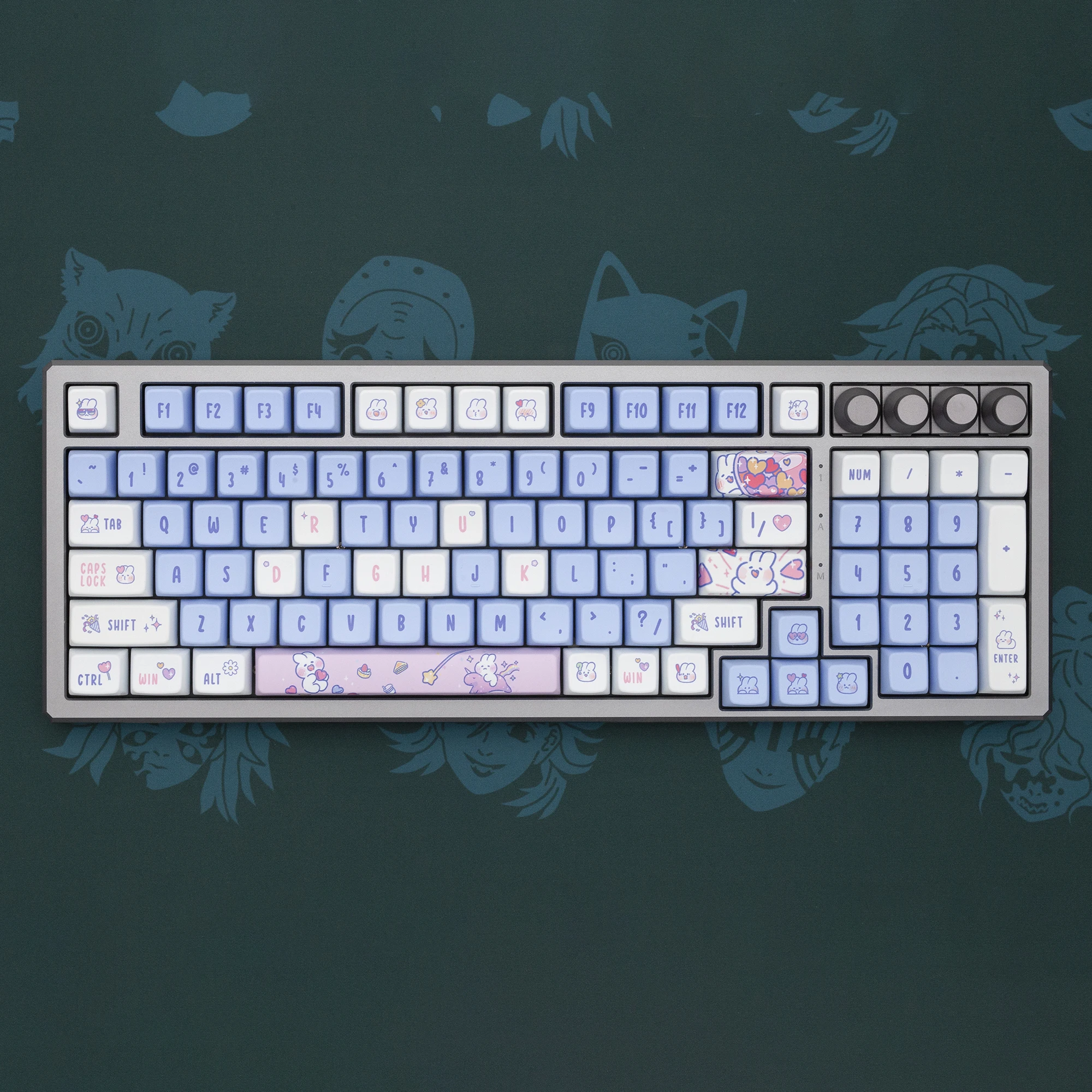 Kpreanime Coelho Bonito Keycap Tintura Subbed Coelho Keycap Grupo Pbt Grosso Perfil Mda para Teclado 87 Tkl 104 Ansi Xd64 Bm60 Bm87 Bm65