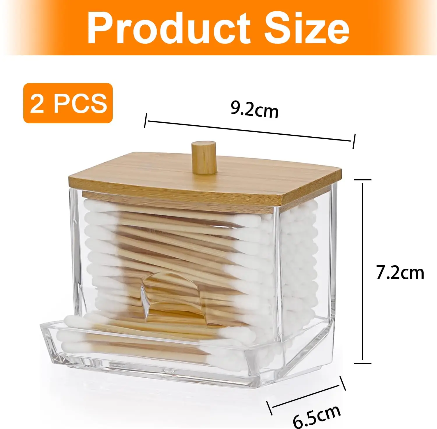 1Pcs Cotton Swab Holder, Cotton Swab Dispenser with Bamboo Lids,Bamboo Bathroom Storage Jars Storage Containers Clear Plastic 2