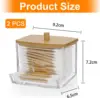 1Pcs Cotton Swab Holder, Cotton Swab Dispenser with Bamboo Lids,Bamboo Bathroom Storage Jars Storage Containers Clear Plastic 2