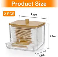 1Pcs Cotton Swab Holder, Cotton Swab Dispenser with Bamboo Lids,Bamboo Bathroom Storage Jars Storage Containers Clear Plastic 2