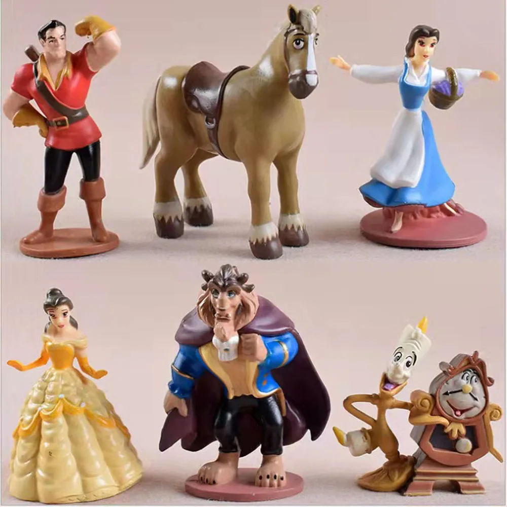 6pcs/set Disney Beauty And The Beast Cartoon Model Action Figure Anime Mini Model Decoration Collection Belle Princess Figurine