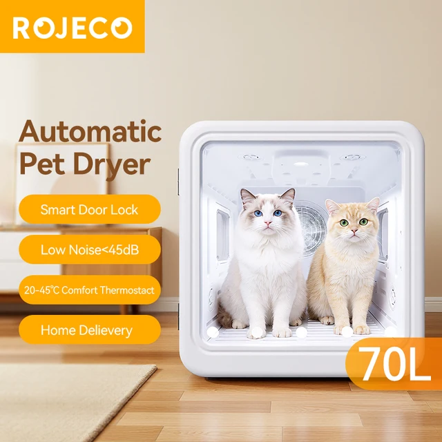 กล่องอบแห้งสัตว์เลี้ยงอัจฉริยะ ROJECO 70 ลิตร ควบคุมอุณหภูมิอัตโนมัติ 360 °   เครื่องเป่าขนสัตว์เลี้ยงแบบเงียบพิเศษ สำหรับสุนัขและแมว 4 ระดับความเร็ว 1