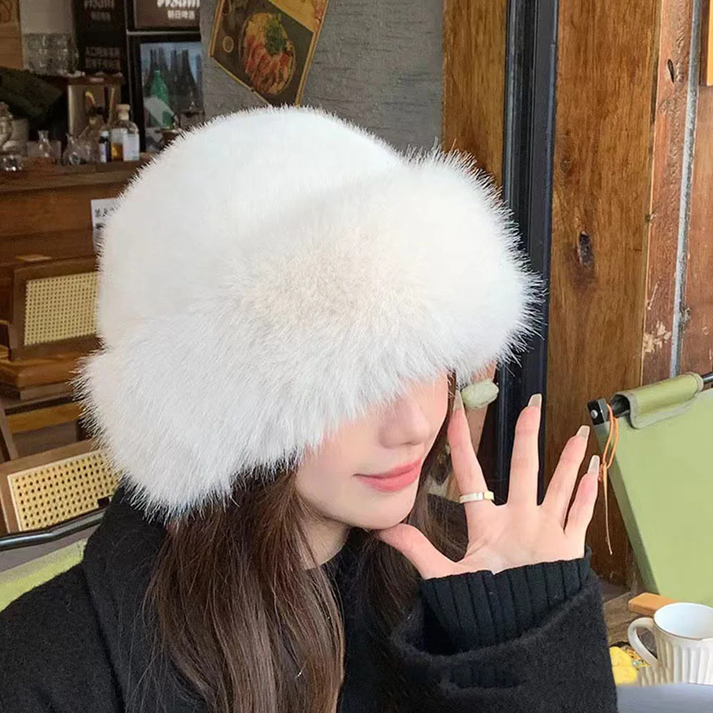 Winter Plush Hat Women Thickened Warm Bucket Hats For Women Men Simple Imitation Fur Ear Protection Cap Windproof Fisherman Cap women bucket hat women hat bucket hat