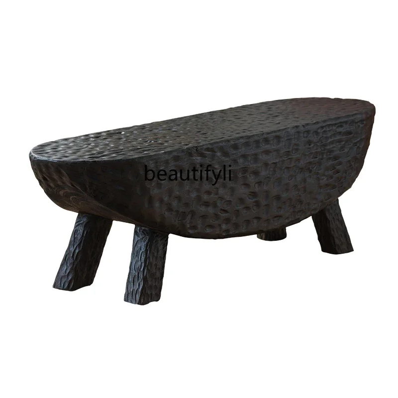 

Living Room Coffee Table Creative Low Table Designer B & B Furniture Solid Wood Hand Hammer Pattern Balcony Short Tea Table