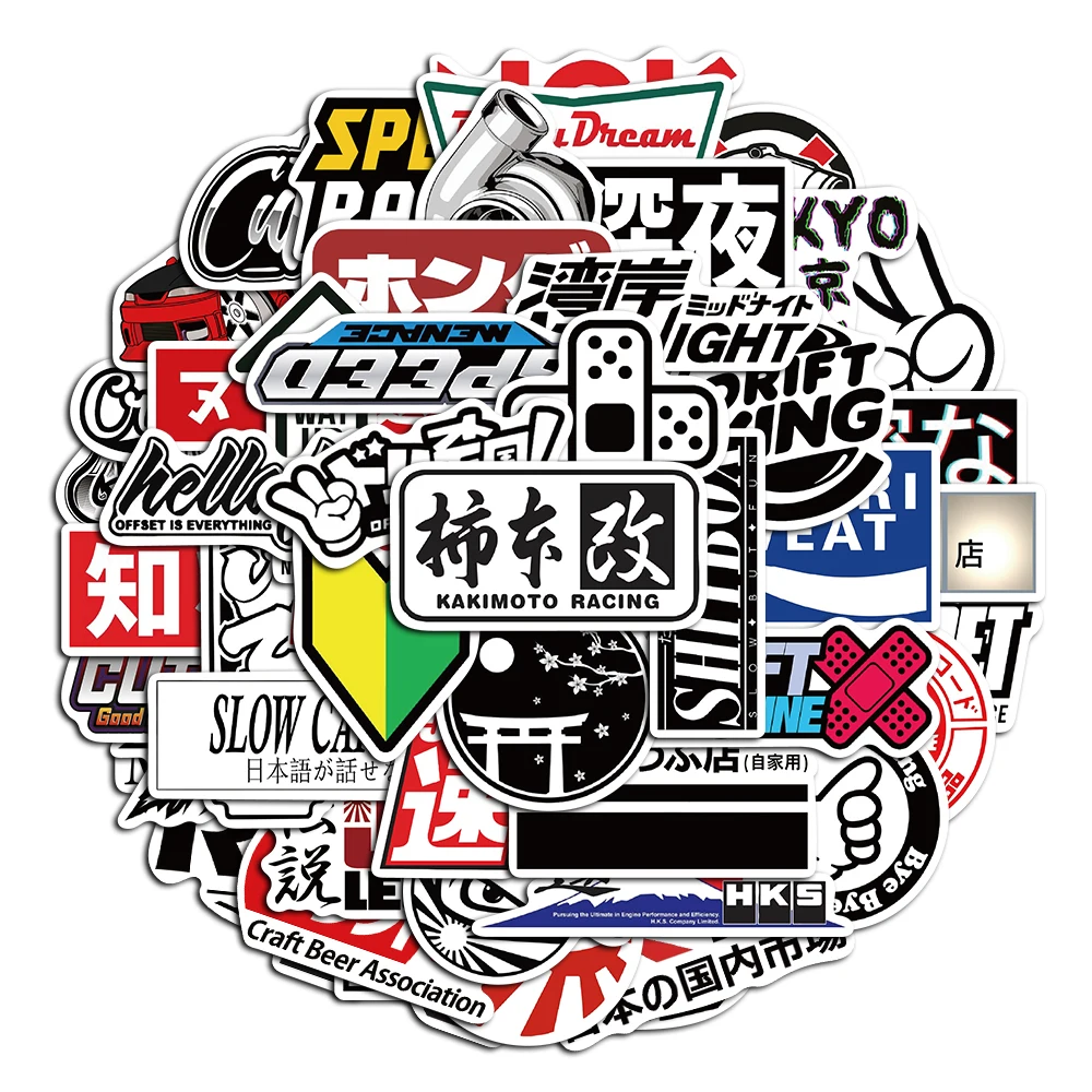 10/50PCS Japan Style Sign Black White Stickers Pack DIY Skateboard Motorcycle Suitcase Stationery Decals Decor Phone Laptop Toys ceiling price sign board black board currency number flip page