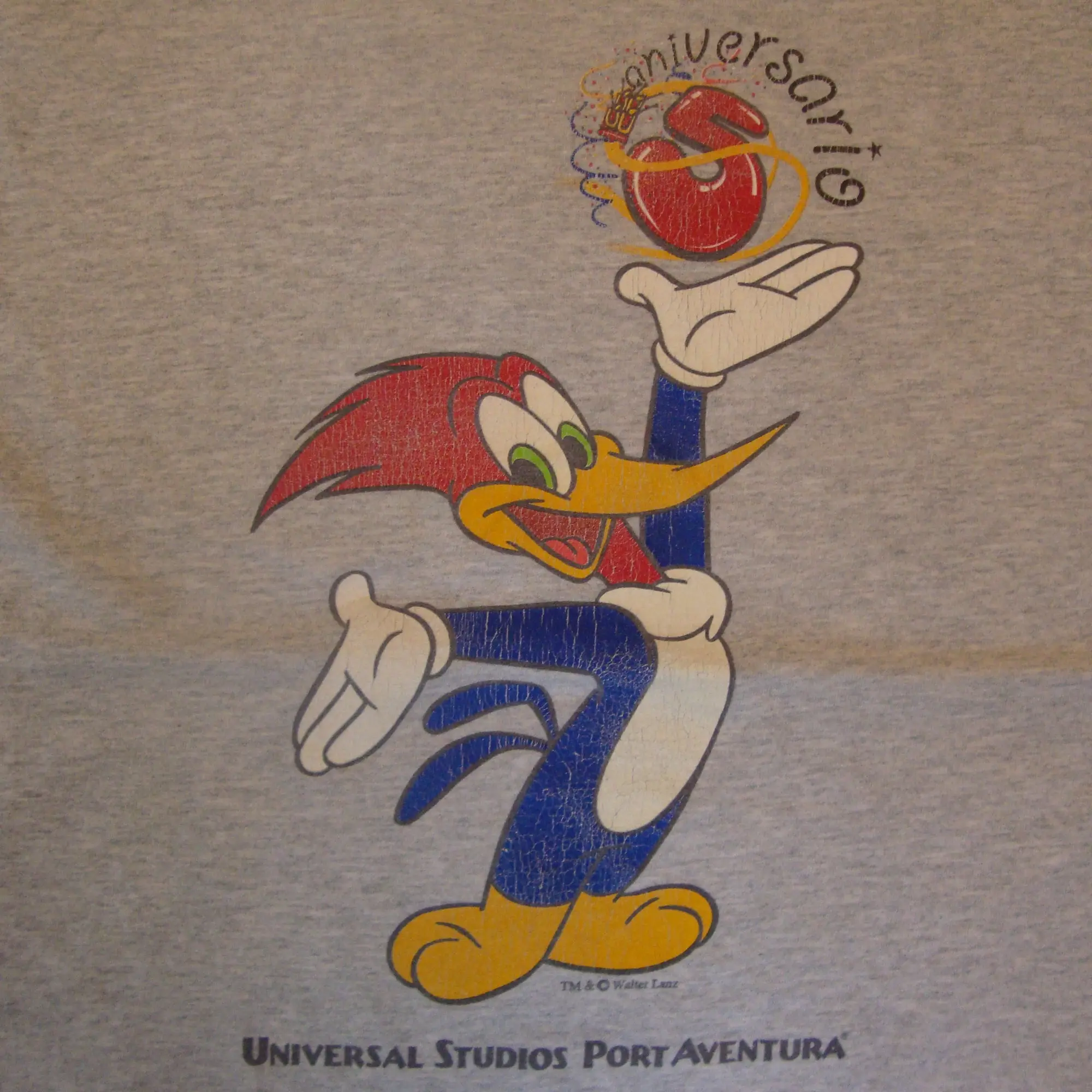 Vintage Anni '90 Woody The Woodpecker Universal Studio Souvenir Spagnolo Maglietta Grigia Taglia L