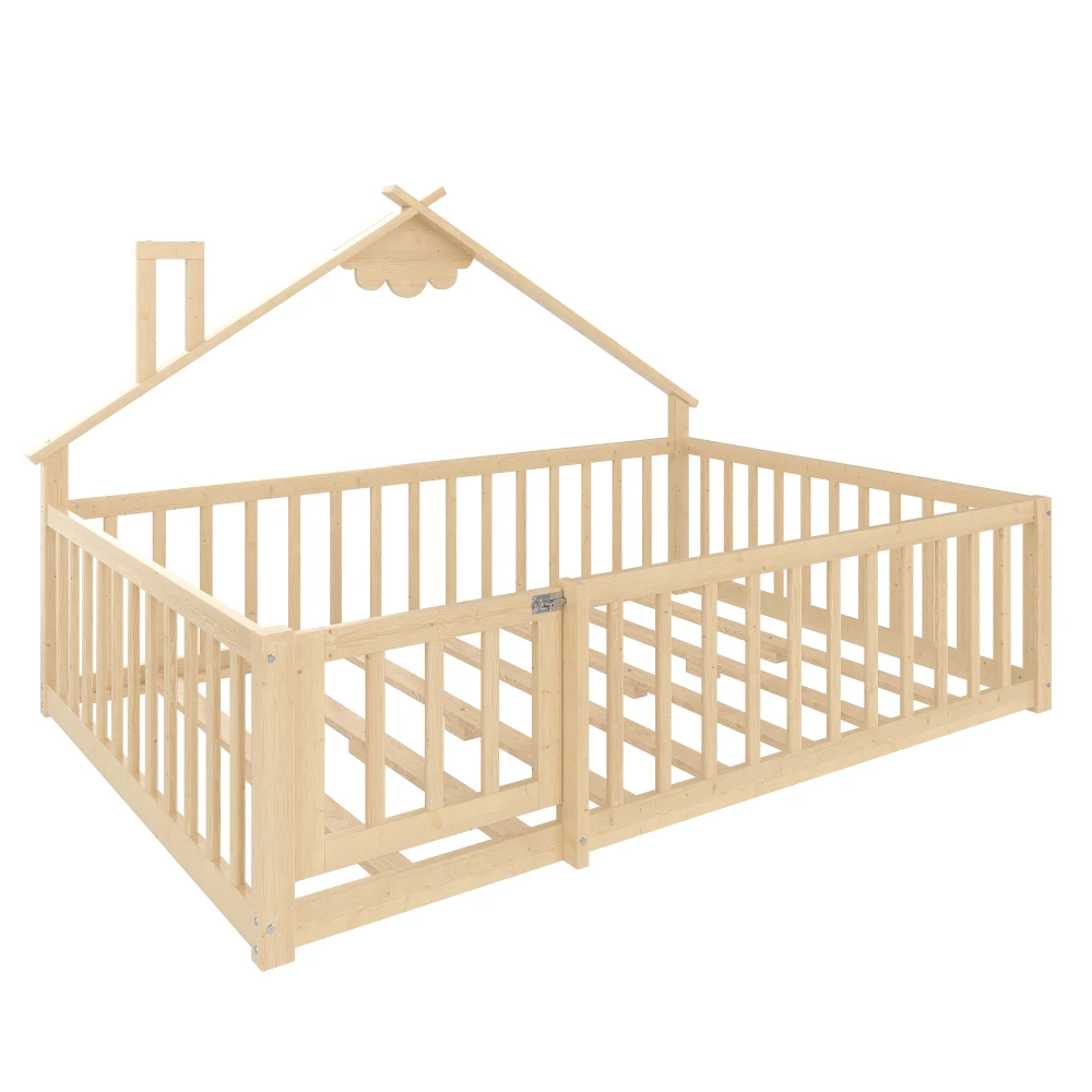 Sicheres, umweltfreundliches 90 x 190 cm großes Flachbett – stabiler Rahmen aus Kiefernholz mit abschließbarem Hausgeländer, sichere Schlafmöbel – Detail 18