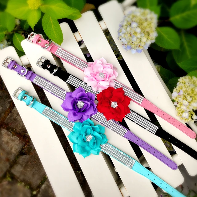 Glitter Rhinestone Dog Leather Collar Cute Floral Necklace Pet 120cm Walking Leash for Small Medium Large Dogs Chihuahua XS-L 2