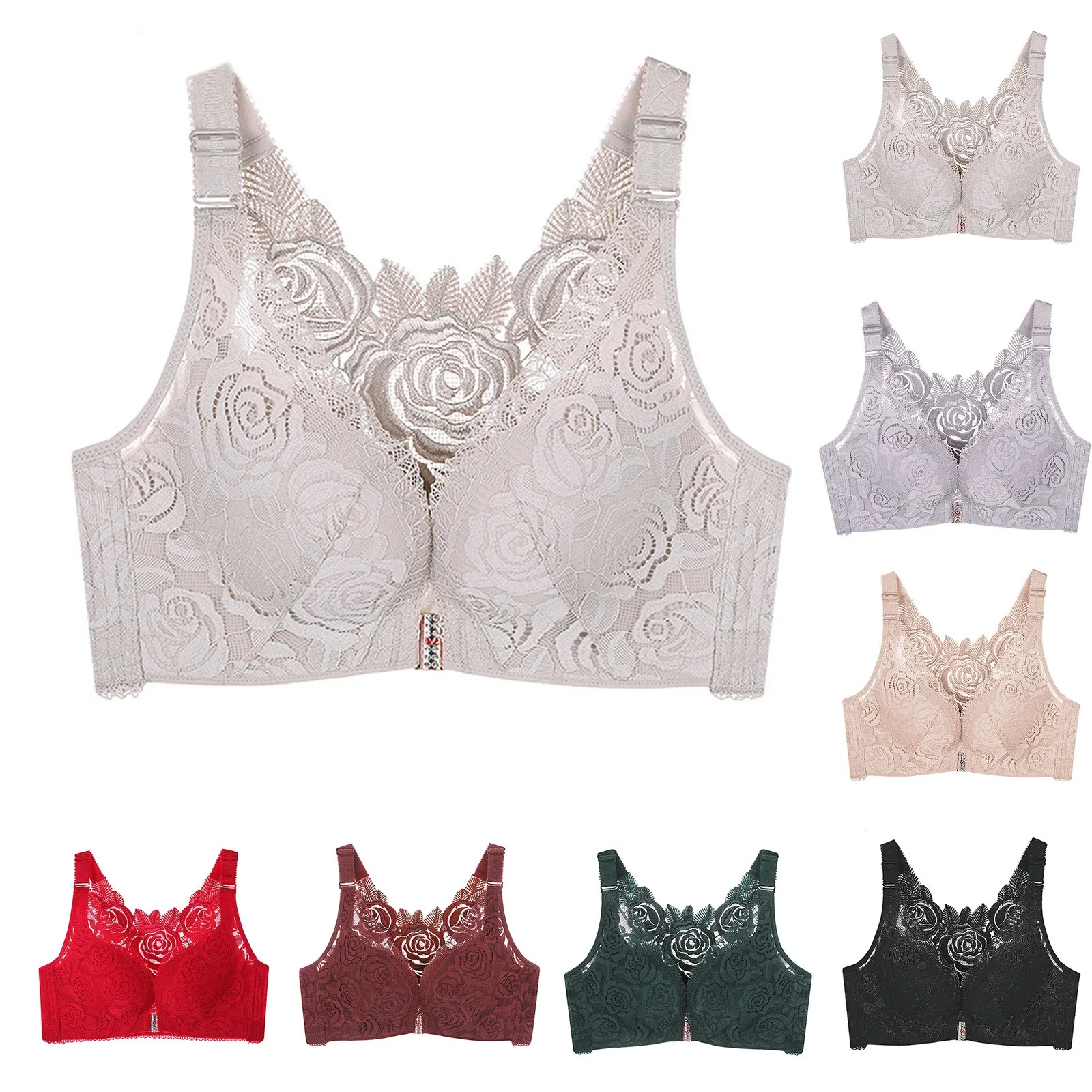 Breathable Adjustable Rose Lace Wireless Bra for Women
