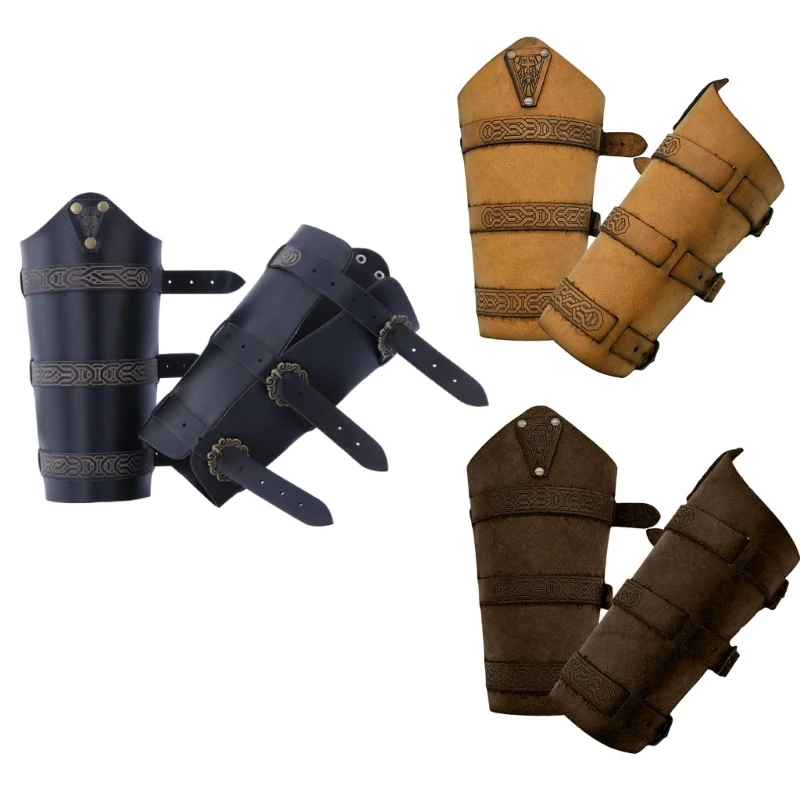 New 1pair Steampunk Men Cosplay Knight Gauntlet Adjustable Buckle Vintage Wristband