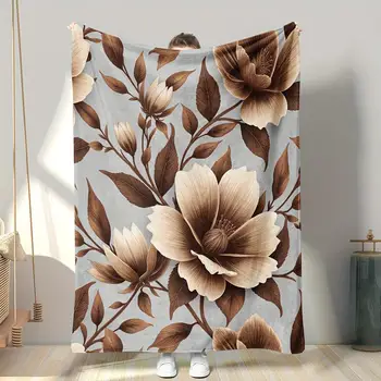 Brown Floral Pattern Throw Blanket 1