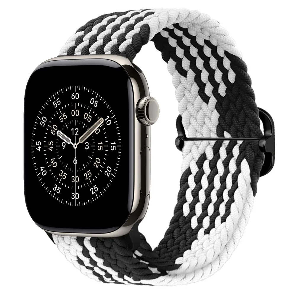 Adjustable Elastic Nylon Braided Watch Strap, Black