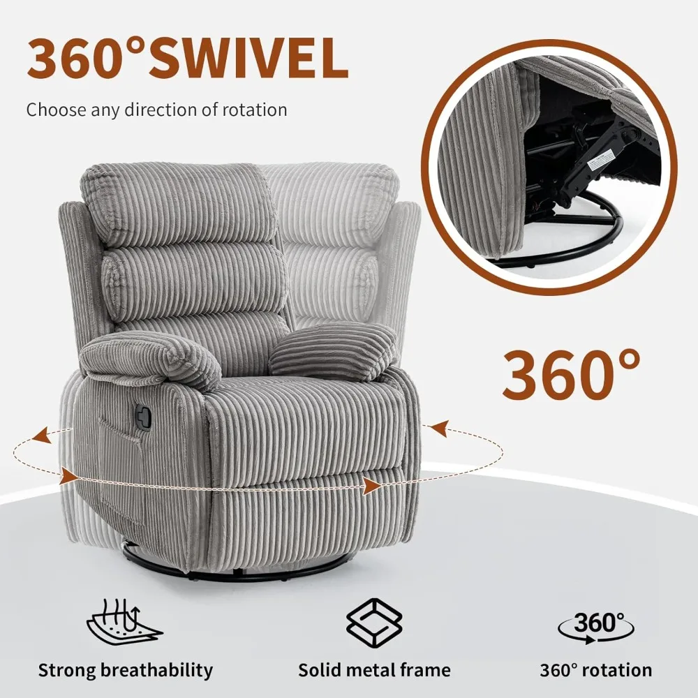 premium velvet 360° swivel rocker recliner with generous footrest - high back gliding chair for nursery, living room & compact s