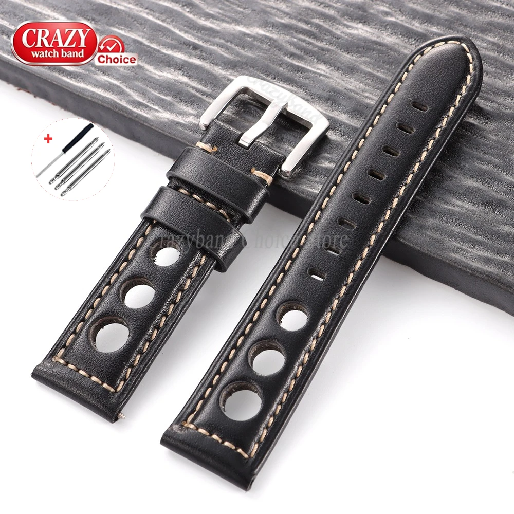 Vintage Brown Cowhide Leather Watch Strap with Pin Buckle - Unisex Wrist Band