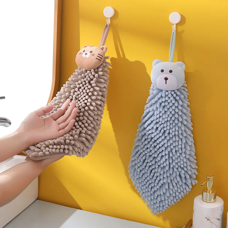 

Chenille Hand Towel Cute Cartoon Thickened Enlarged Absorbent Quick-Drying Towels for Kitchen Bathroom Skin-Friendly Breathable