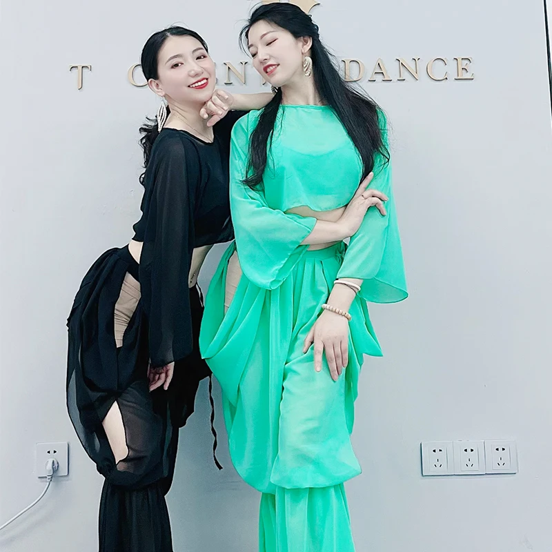 

Belly Dance Practice Suit 2022 New Practice Suit Indian Dance Costume Chiffon Bloomers Dynamic 9-color Belly Dance Suit