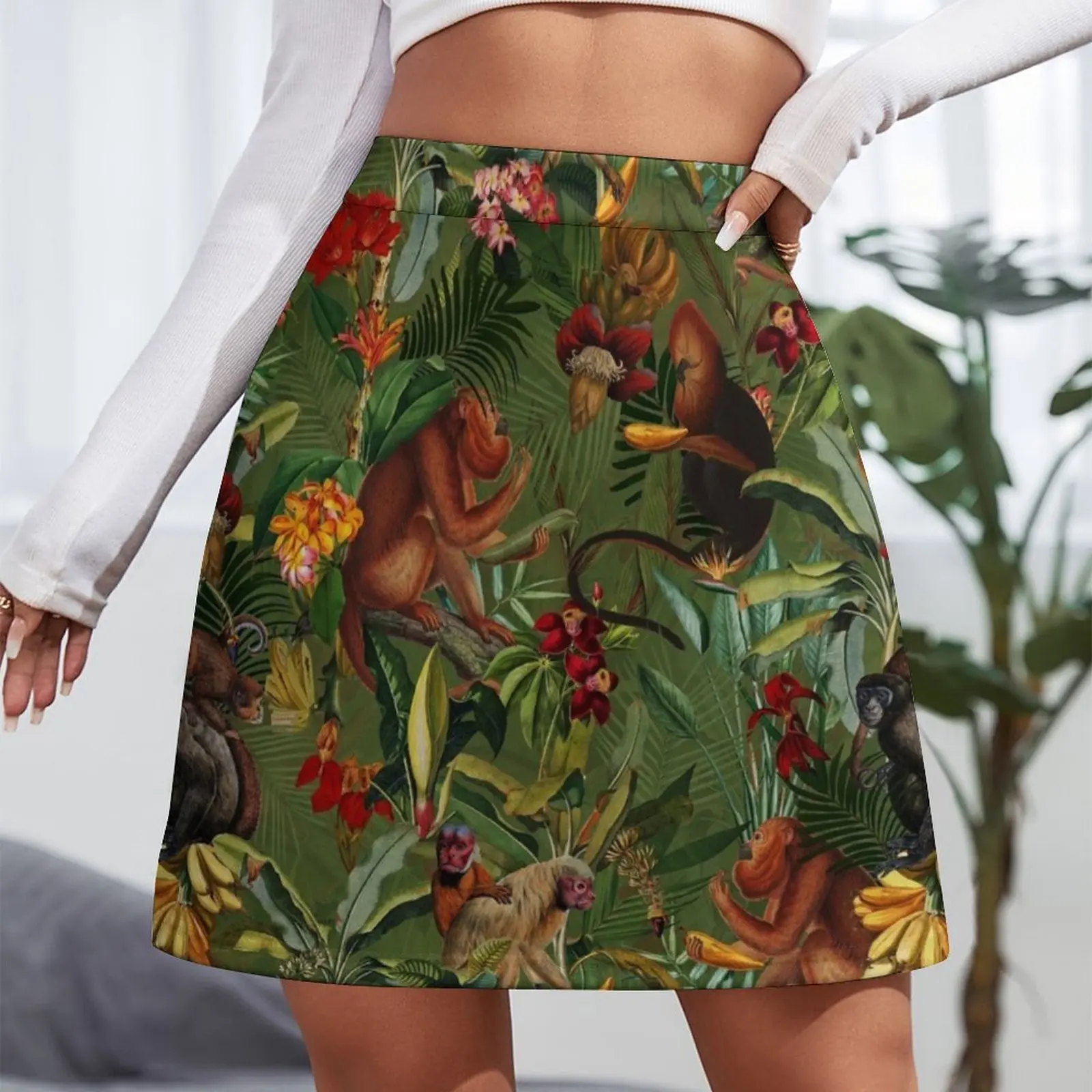 Tropical monkey jungle pattern - dark green Mini Skirt women's stylish skirts Summer skirt